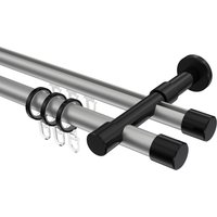 Rundrohr-Innenlauf-Vorhangstange Silbergrau / Schwarz, Aluminium / Metall 20 mm Ø Prestige Santo