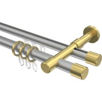 Rohr-Innenlauf-Gardinenstange Silbergrau / Messing-Optik, zweiläufig Aluminium / Metall 20 mm Ø Prestige Santo