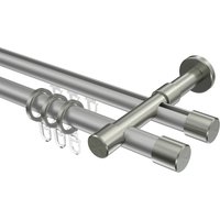 Rohr-Innenlauf-Vorhangstange Silbergrau / Edelstahl-Optik, doppelläufig Aluminium / Metall 20 mm Ø Prestige Santo
