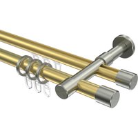 Gardinenstange mit Innenlauf-Rundrohr Messing-Optik / Edelstahl-Optik 20 mm Ø Prestige Santo, doppelläufig