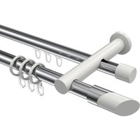 Rundrohr-Innenlauf-Gardinenstange Chrom / Weiß, Aluminium / Metall 20 mm Ø Platon Verano, 2-läufig