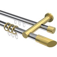 Vorhangstange mit Rohr / Innenlauf Chrom / Messing-Optik, zweiläufig Aluminium / Metall 20 mm Ø Platon Verano