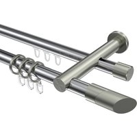 Gardinenstange mit Rundrohr-Innenlauf-Kombination Chrom / Edelstahl-Optik, doppelläufig Aluminium / Metall 20 mm Ø Platon Verano