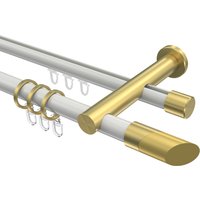 Rohr-Innenlauf-Vorhangstange Weiß / Messing-Optik, zweiläufig Aluminium / Metall 20 mm Ø Platon Verano
