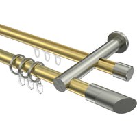 Gardinenstangen mit Rundrohr / Innenlauf Messing-Optik / Edelstahl-Optik 20 mm Ø Platon Verano, 2-läufig