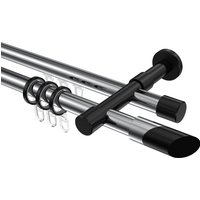 Rundrohr-Innenlauf-Gardinenstangen Chrom / Schwarz, Aluminium / Metall 20 mm Ø Prestige Verano, zweiläufig