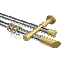 Gardinenstange mit Rundrohr-Innenlauf-Kombination Chrom / Messing-Optik, zweiläufig Aluminium / Metall 20 mm Ø Prestige Verano