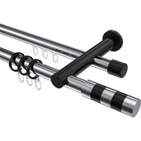 Rundrohr-Innenlauf-Vorhangstange Chrom / Schwarz, Aluminium / Metall 20 mm Ø Platon Mavell, doppelläufig