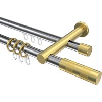 Rohr-Innenlauf-Gardinenstange Chrom / Messing-Optik, zweiläufig Aluminium / Metall 20 mm Ø Platon Mavell