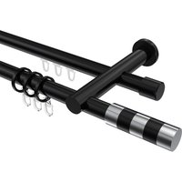 Rundrohr-Innenlauf-Vorhangstange Schwarz, Aluminium / Metall 20 mm Ø Platon Mavell, 2-läufig