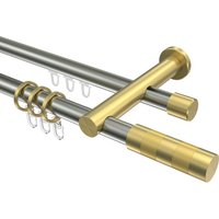 Gardinenstangen mit Rundrohr-Innenlauf Edelstahl-Optik / Messing-Optik 20 mm Ø Platon Mavell, doppelläufig