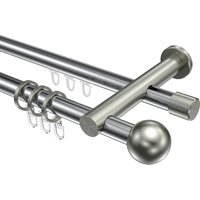 Vorhangstange mit Rohr / Innenlauf Chrom / Edelstahl-Optik, doppelläufig Aluminium / Metall 20 mm Ø Platon Luino