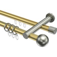 Gardinenstangen mit Innenlauf / Rundrohr Messing-Optik / Edelstahl-Optik 20 mm Ø Platon Luino, 2-läufig