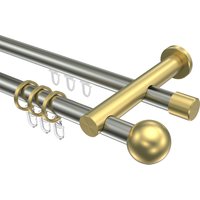Innenlaufstangen mit Rundrohrkombination Edelstahl-Optik / Messing-Optik 20 mm Ø Platon Luino, zweiläufig