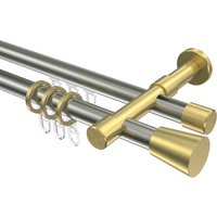 Rundrohr-Innenlauf Gardinenstangen Edelstahl-Optik / Messing-Optik 20 mm Ø Prestige Sitra, doppelläufig