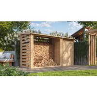 Holzlager Kaminholzlager + Gartenhaus 130×344×199cm Wandstärke: 20 mm Holzlager Kaminholzlager + Gartenhaus 130×344×199cm Wandstärke: 20 mm