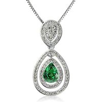 Double Halo Pear Cut Green Pendant Necklace