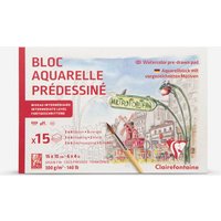 Clairefontaine : Introduction to Watercolour : Pre-Drawn Pad : Glued Pad : 10x15cm (Apx. 4x6in) : 15 Sheets : 300gsm : Paris Post Cards