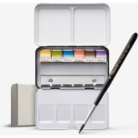 A. Gallo : Handmade Watercolour Paint : Metal Tin : Holds Up To 12 Half Pans : Landscape : Set of 6 with Travel Brush