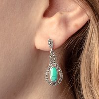 John Greed Signature Silver Marcasite & Turquoise Open Teardrop Earrings