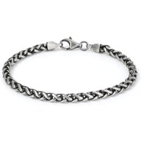 John Greed Signature Silver Oxidised Wheat Chain Bracelet