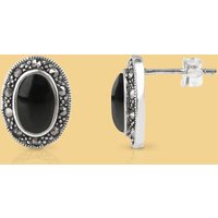 John Greed Signature Silver Marcasite & Onyx Oval Stud Earrings