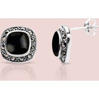 John Greed Signature Silver Marcasite & Onyx Halo Stud Earrings