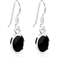 John Greed Signature Silver Oval Onyx Drop Earrings