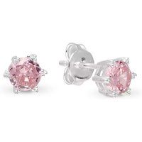 John Greed Signature Silver CZ Pink Solitaire Stud Earrings