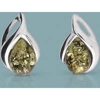 John Greed Tempest Silver Green Amber Teardop Swirl Stud Earrings