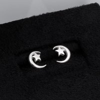 John Greed Signature Silver Moon Holding Star Stud Earrings