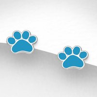 John Greed Signature Silver Blue Enamel Paw Print Stud Earrings