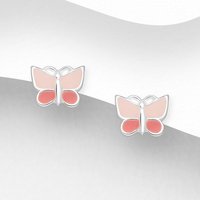 John Greed Signature Silver Pink Enamel Butterfly Stud Earrings