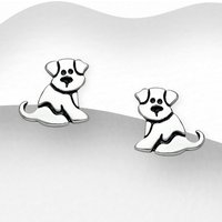 John Greed Signature Silver Sitting Dog Stud Earrings