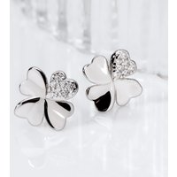 John Greed Signature Silver CZ Curved Clover Stud Earrings