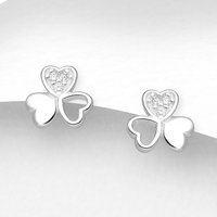 John Greed Signature Silver CZ Heart Clover Stud Earrings