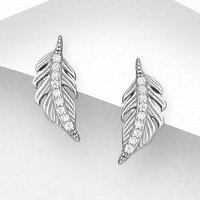 John Greed Signature Silver CZ Curved Feather Stud Earrings