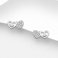 John Greed Signature Silver CZ Two Hearts Stud Earrings