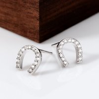 John Greed Signature Silver CZ Horseshoe Stud Earrings