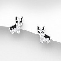 John Greed Signature Silver Black & White Enamel Dog Stud Earrings