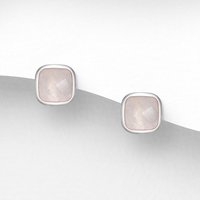 John Greed Signature Silver Rose Quartz Square Stud Earrings