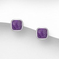 John Greed Signature Silver Amethyst Square Stud Earrings