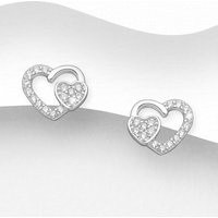 John Greed Signature Silver Two Size Heart Stud Earrings