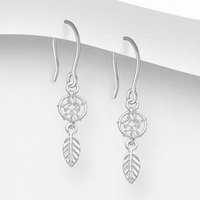 John Greed Signature Silver Feather Dream Catcher Drop Earrings