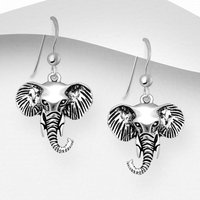 John Greed Signature Silver Elephant Head Drop Earrings