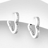 John Greed Signature Silver CZ Sideways Heart Hoop Earrings