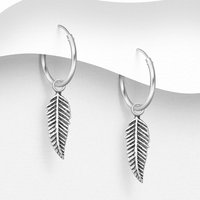 John Greed Signature Silver Feather Drop Hoop Earrings