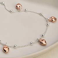 John Greed Signature Silver & Rose Gold Plated Hearts Chain Anklet