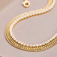 John Greed Signature Gold Plated CZ & Bead Three Strand Tennis Anklet
