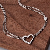John Greed Signature Silver CZ Open Heart Double Chain Bracelet